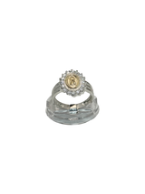 Anillo tipo sello de virgen de Guadalupe en oro 14 k y zircon