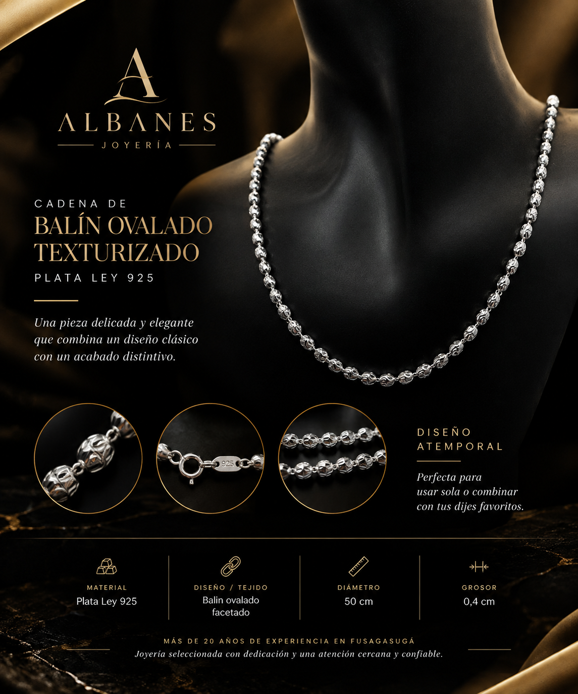 Cadena balin ovalado texturizado