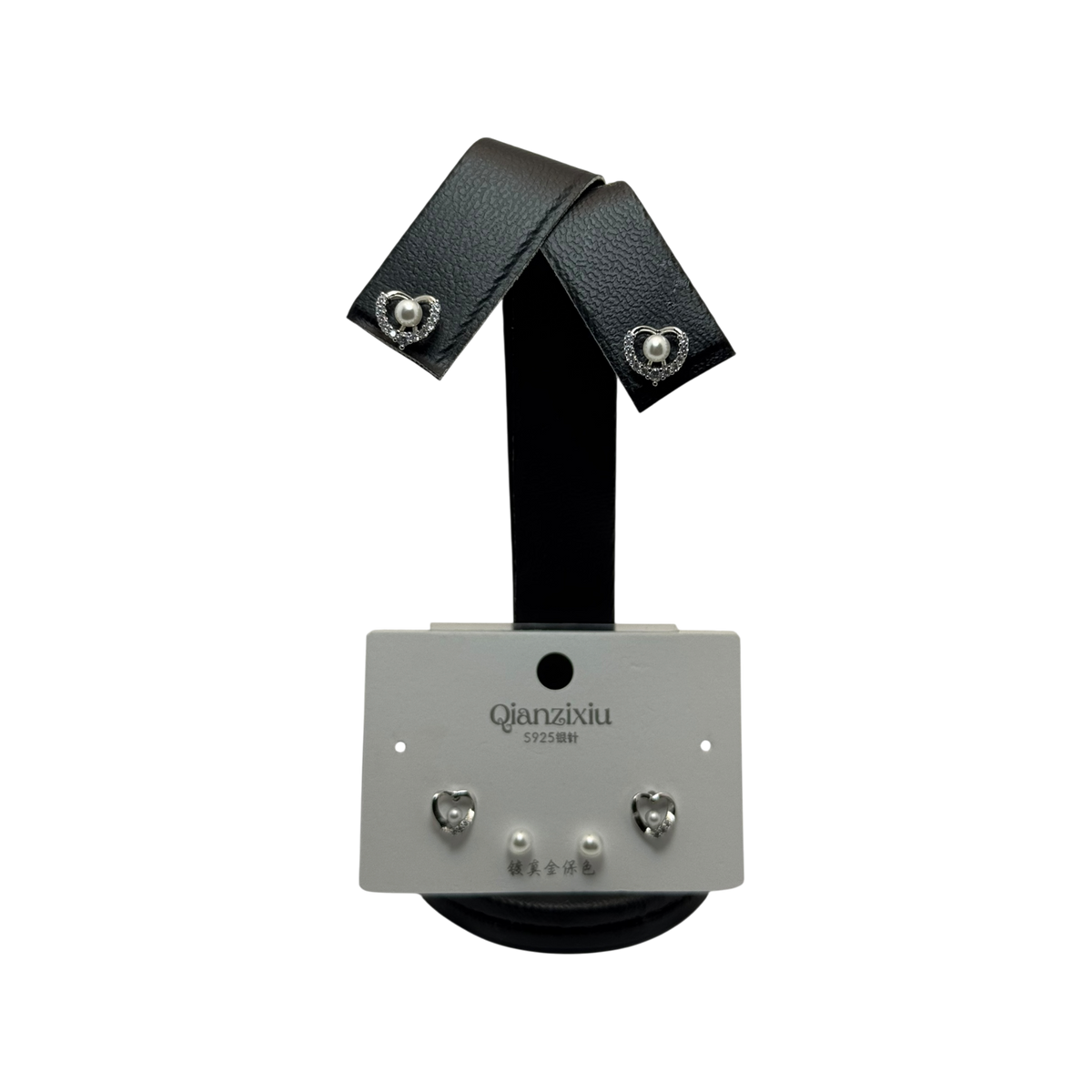 Secuencia de aretes corazon con perlas