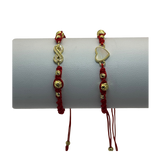 2x Pulsera tejida balines diamantados simbolo infinito/corazon dorada