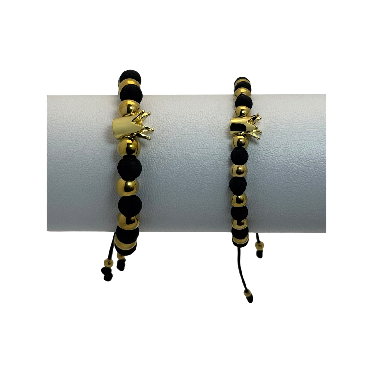 Pulseras tejidas neopreno balines y corona dorada