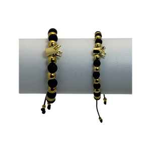 Pulseras tejidas neopreno balines y corona dorada