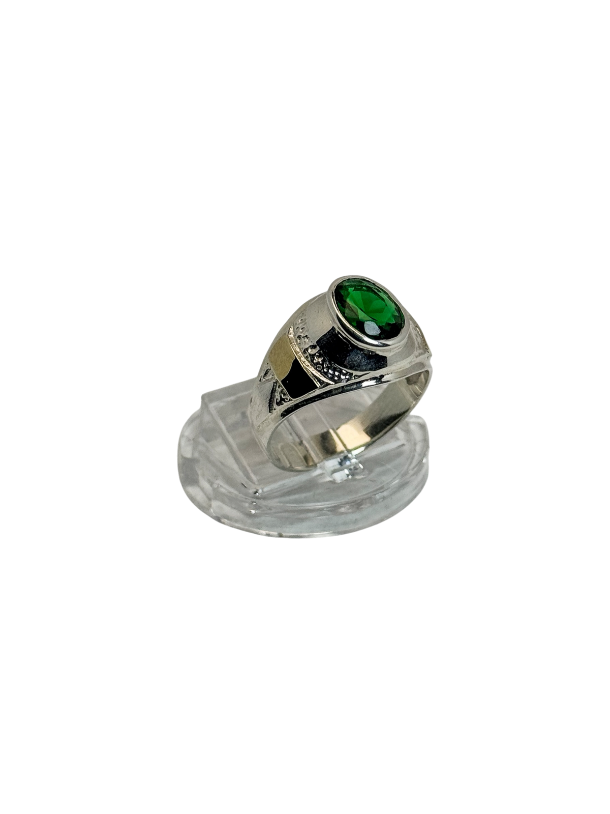 Anillo tipo sello piedra central verde