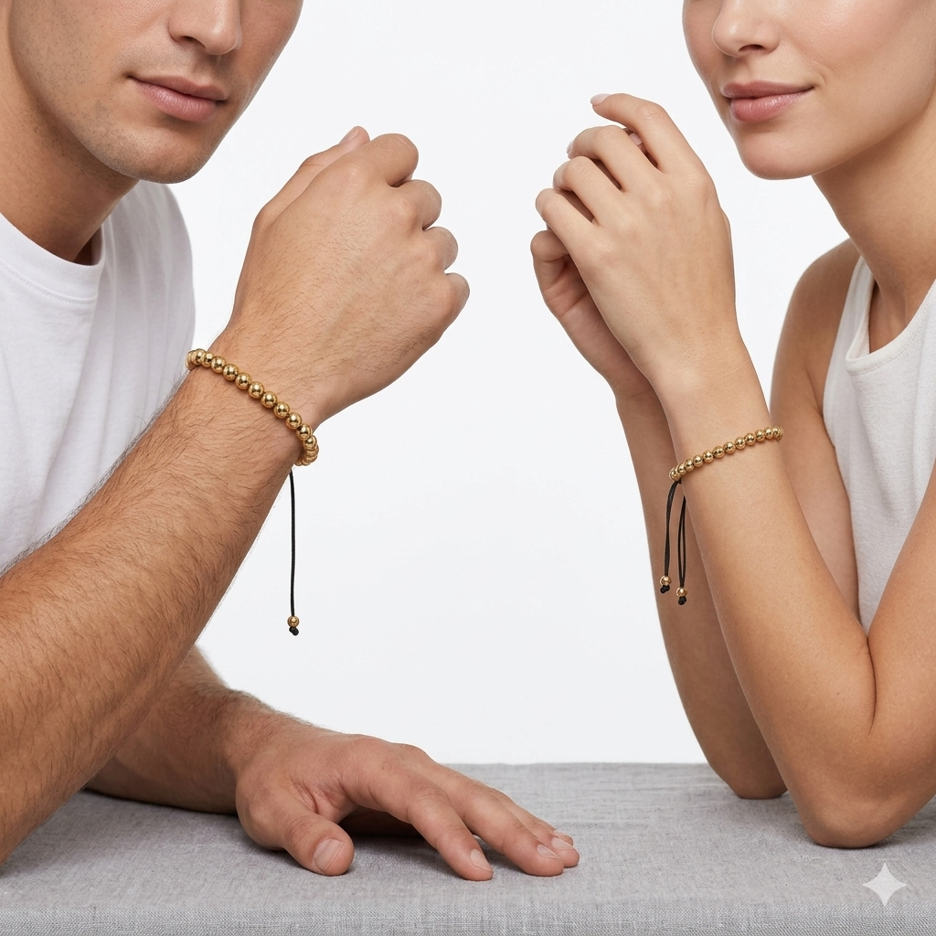 2x Pulsera tejida balines dorados