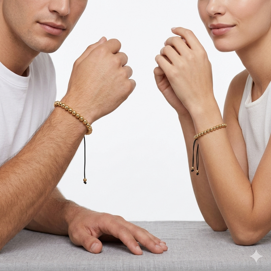 2x Pulsera tejida balines dorados